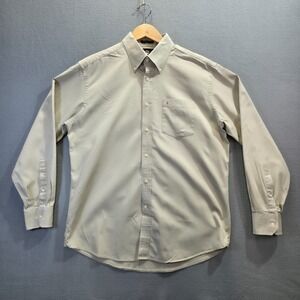 Victorinox Men's Beige 60's 2 Ply 100% Cotton Long Sleeve Button Up Shirt Size L
